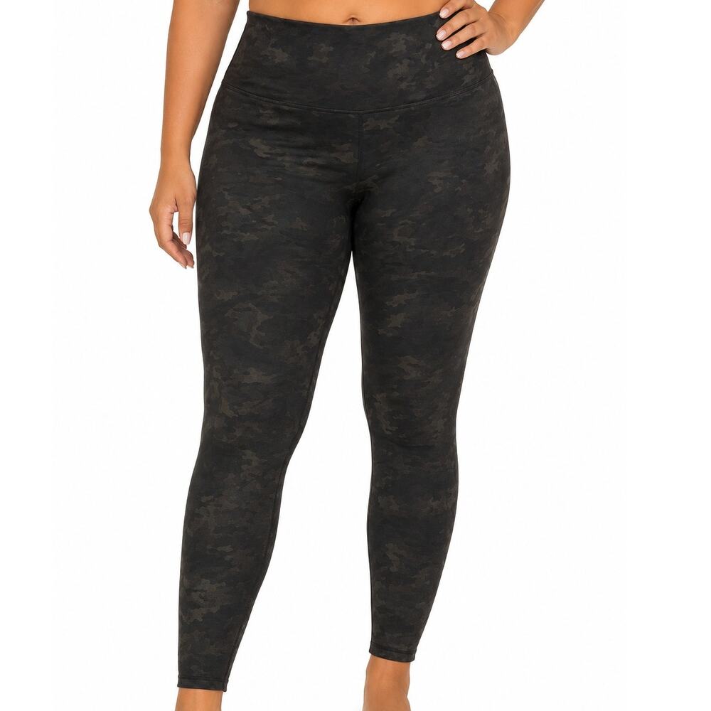 SPANX Black Camo Leggings Womens 1X High Rise Shaping Active Athleisure